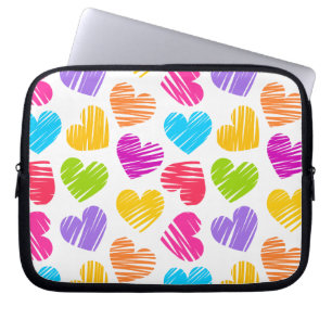 Modern and Girly Vibrant Doodled Hearts Pattern Laptop Sleeve