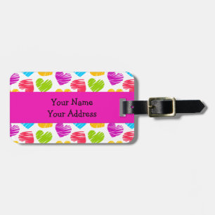 Modern and Girly Vibrant Doodled Hearts Pattern Luggage Tag