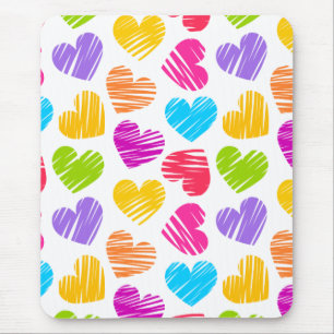Modern and Girly Vibrant Doodled Hearts Pattern Mouse Mat