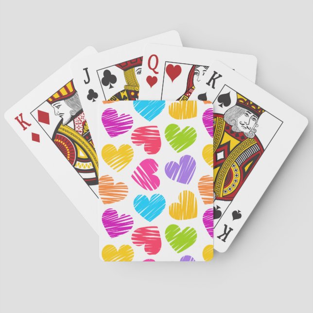 Modern and Girly Vibrant Doodled Hearts Pattern Playing Cards (Back)