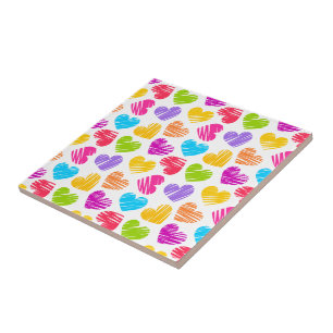 Modern and Girly Vibrant Doodled Hearts Pattern Tile