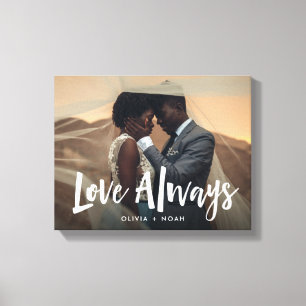 Modern and Handwritten Love Always Wedding Photo Canvas Print