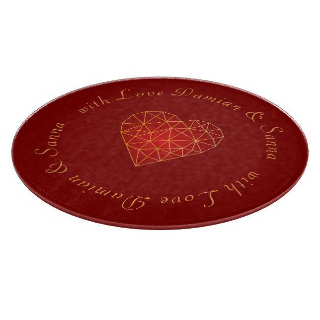 Modern and luxury geometric gold red heart love cutting board (Corner)