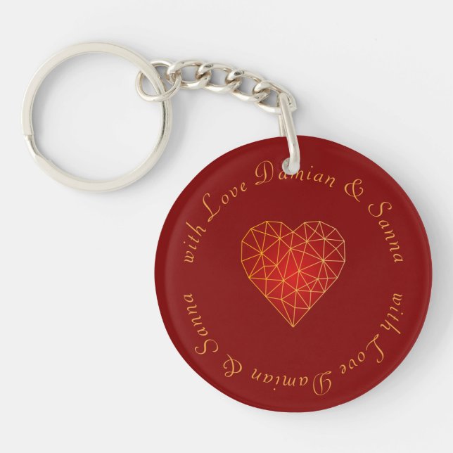 Modern and luxury geometric gold red heart love key ring (Front)