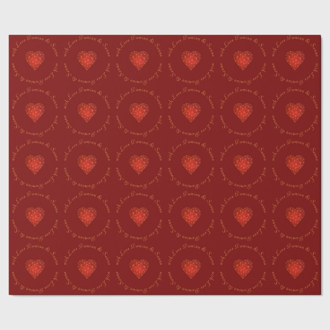 Modern and luxury gold red geometric heart love wrapping paper (Seam)