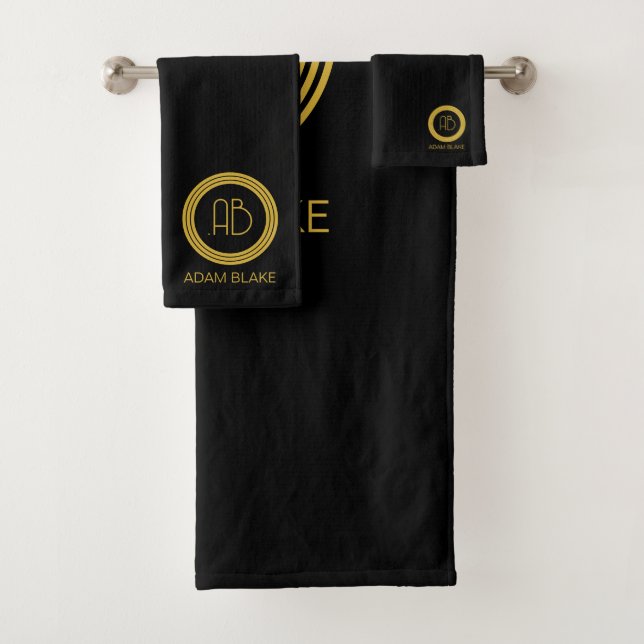 Modern and Minimal black & Gold Bath Towel Set (Insitu)