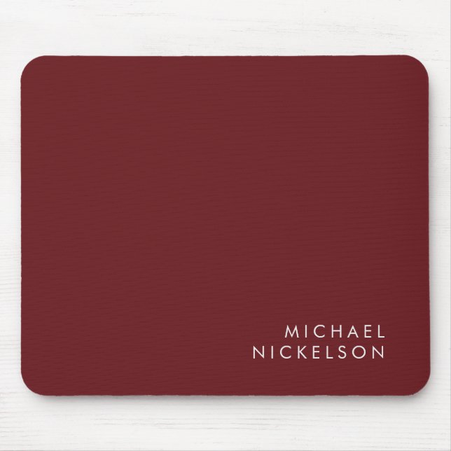 Modern and Minimal Burgundy | Add your Name Mouse Mat (Front)