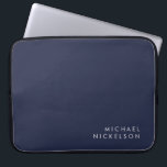 Modern and Minimal Dark Navy Blue | Add your Name Laptop Sleeve<br><div class="desc">This professional,  modern design features your name in clean white text on a dark navy blue background.</div>