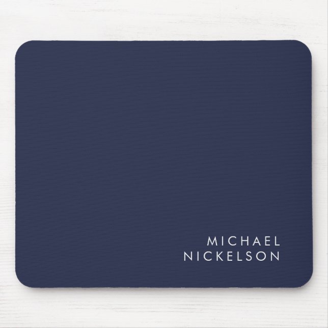 Modern and Minimal Dark Navy Blue | Add your Name Mouse Mat (Front)
