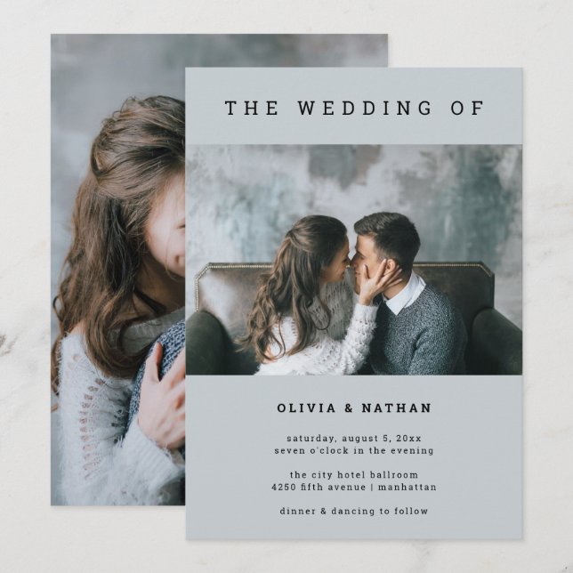 Modern and Minimal Grey | Two Photo Wedding Invitation (Front/Back)