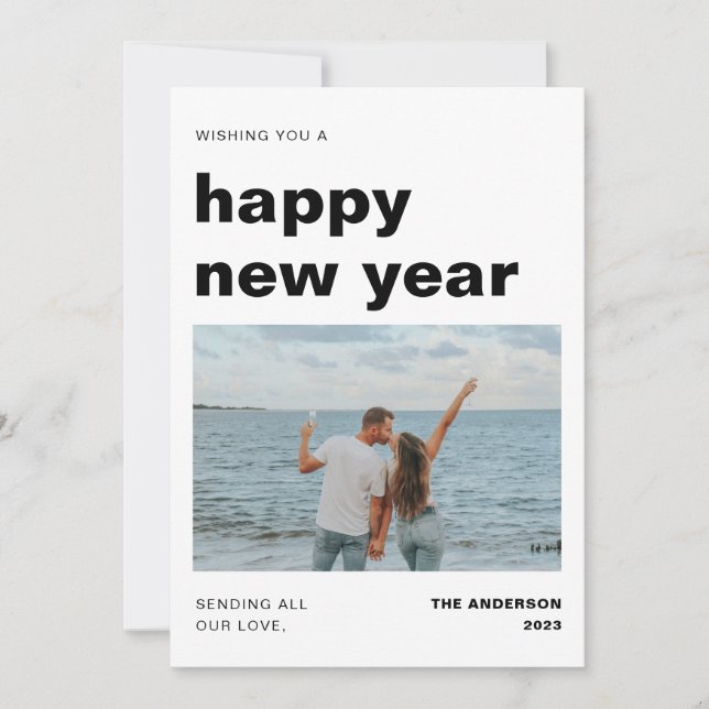 Modern and Minimal New Year with Photo  Holiday Card (Front)