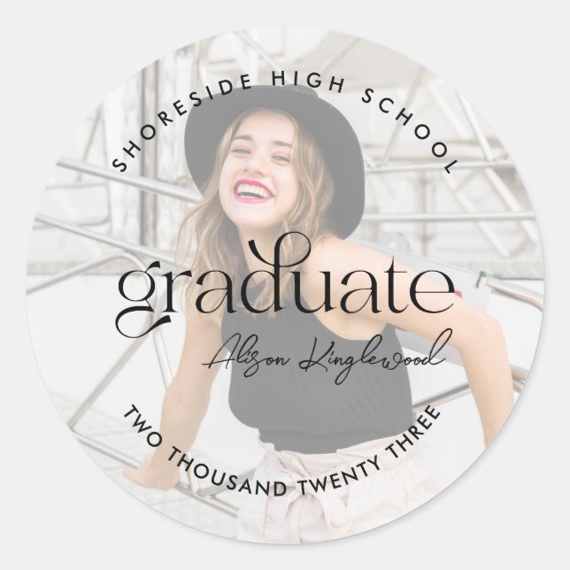 Modern and Minimal Photo Graduation Classic Round  Sticker (Front)