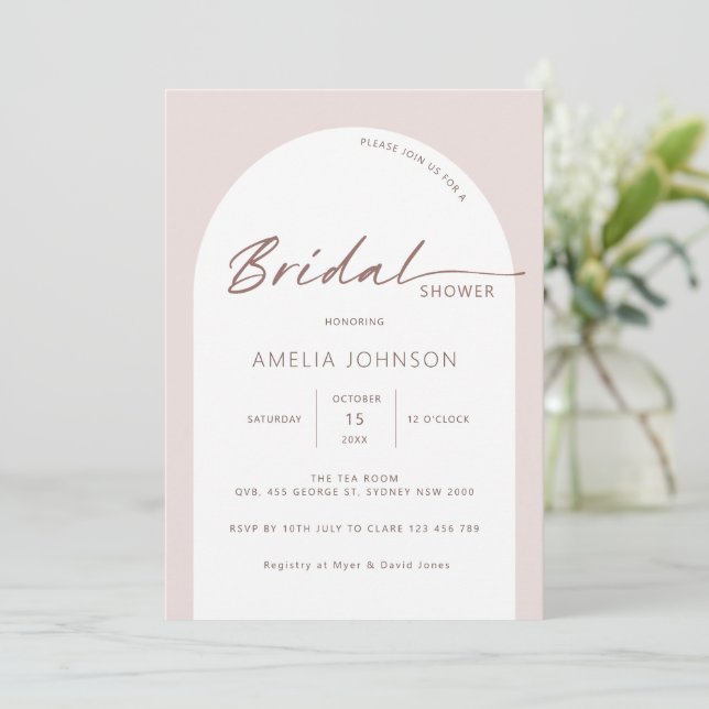 Modern and minimalist arch bridal shower invitation (Standing Front)