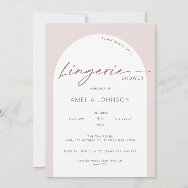 Modern and minimalist arch lingerie shower invitat invitation (Front)