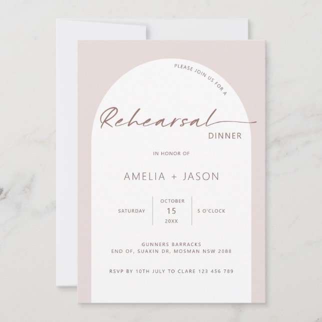 Modern and minimalist arch rehearsal dinner invita invitation (Front)