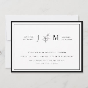 Modern and minimalist black and white foliage invi invitation