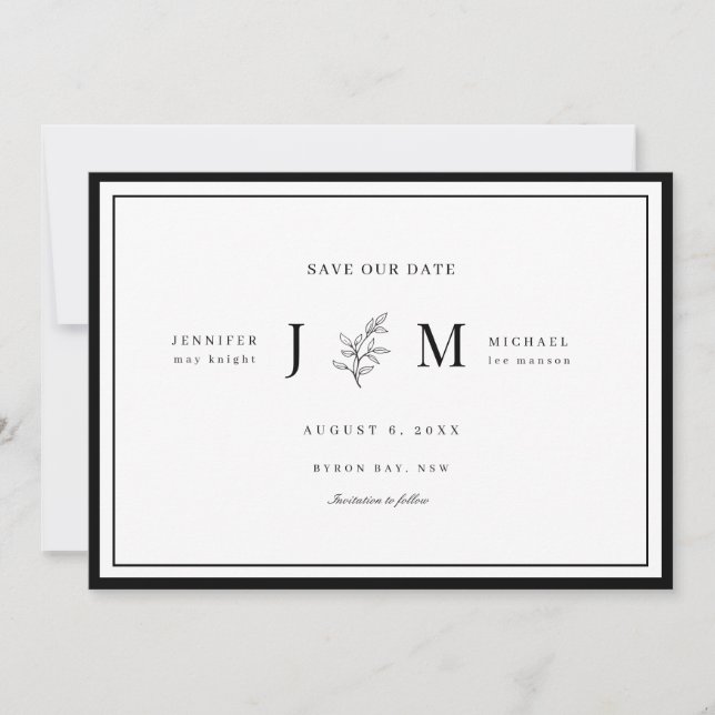 Modern and minimalist foliage save the date invitation (Front)