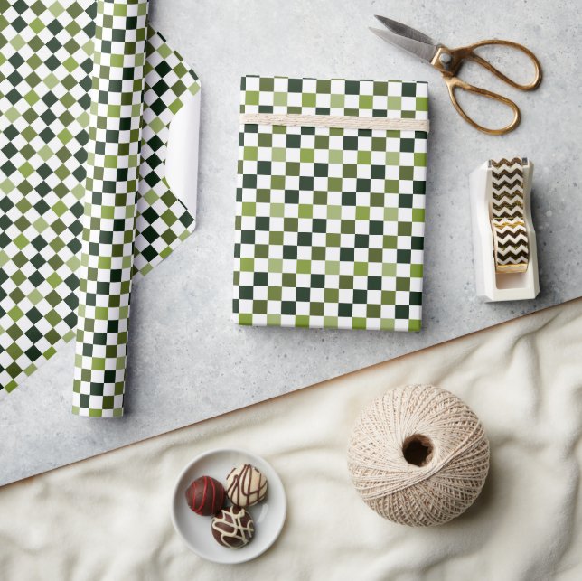 Modern and Minimalist Green Check Christmas Wrapping Paper (Crafts)