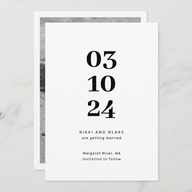 Modern and minimalist photo save the date invitation (Front/Back)