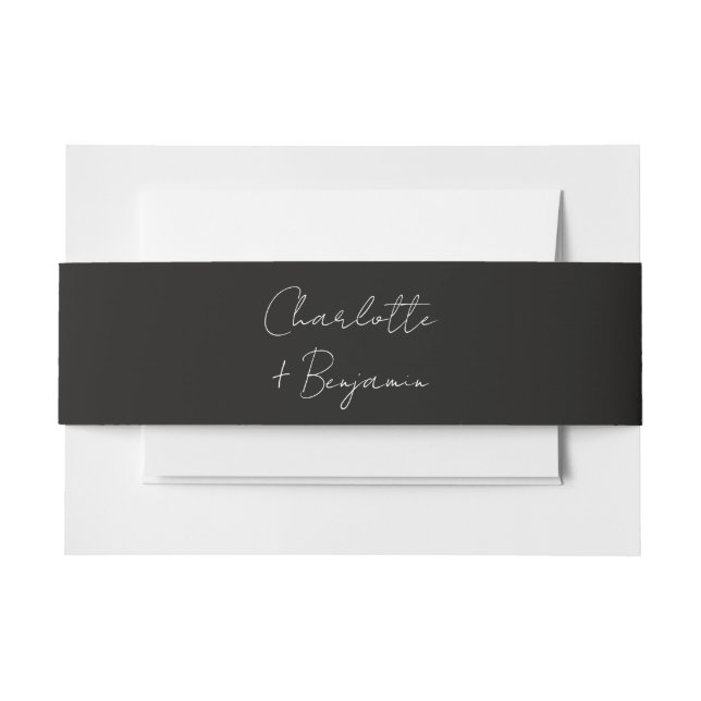 Modern and Minimalist Script Wedding Invitation Belly Band (Front Example)