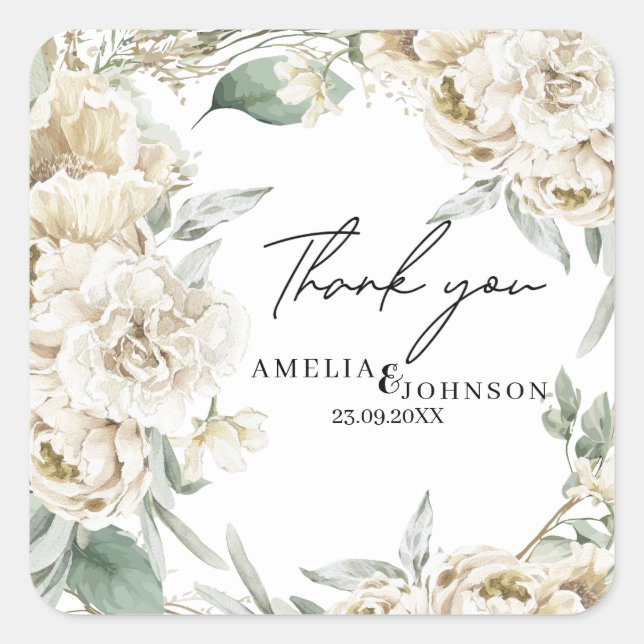  Modern and Minimalist Thank you favour Wedding Square Sticker (Front)