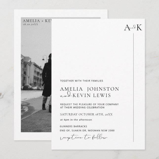Modern and minimalist typography photo wedding invitation (Front/Back)
