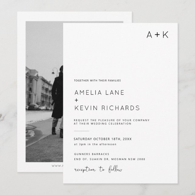 Modern and minimalist typography photo wedding invitation (Front/Back)