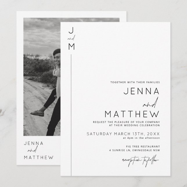 Modern and minimalist typography wedding invitatio invitation (Front/Back)