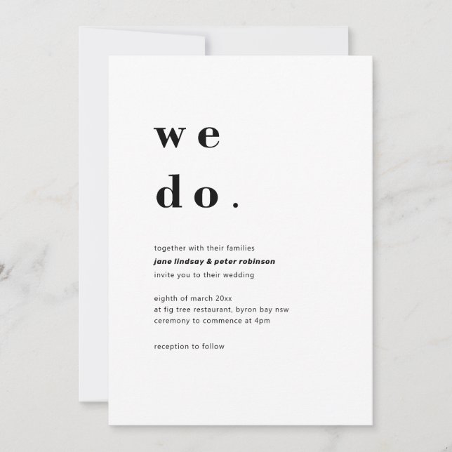 Modern and minimalist typography wedding invitation (Front)