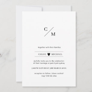Modern and minimalistic initial love heart wedding invitation