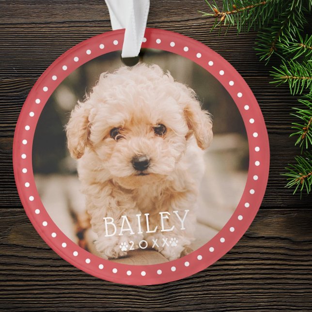 Modern and Playful Dots Pet Dog Puppy Paw Photo Ornament (Creator Uploaded)