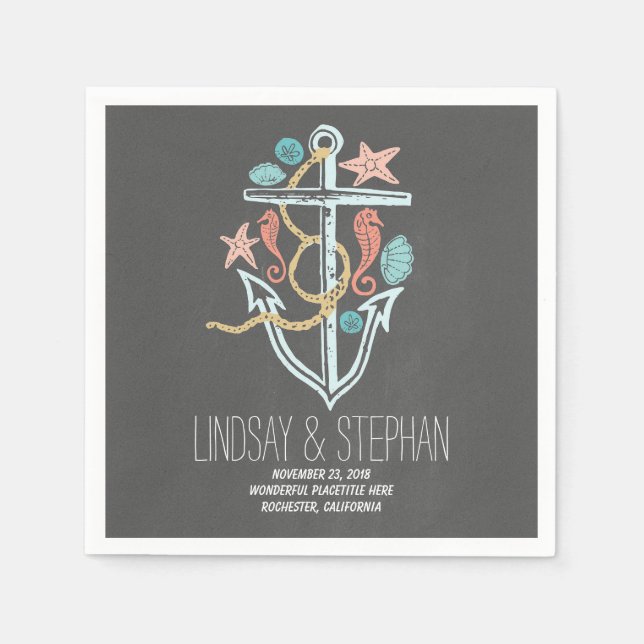 Modern and Romantic Beach Wedding Paper Napkins (Front)