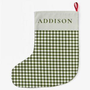 Modern and Rustic Green Gingham Large Christmas Stocking