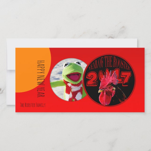 Modern and Rustic Rooster Year Photo card (Front)