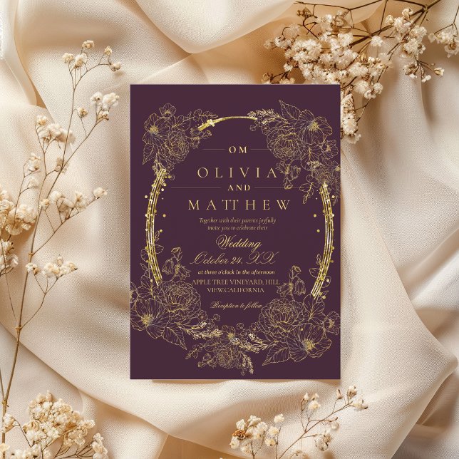  Modern and simple Burgundy Gold Florals Wedding  Invitation (Creator Uploaded)