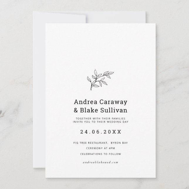 Modern and simple classy black and white foliage i invitation (Front)