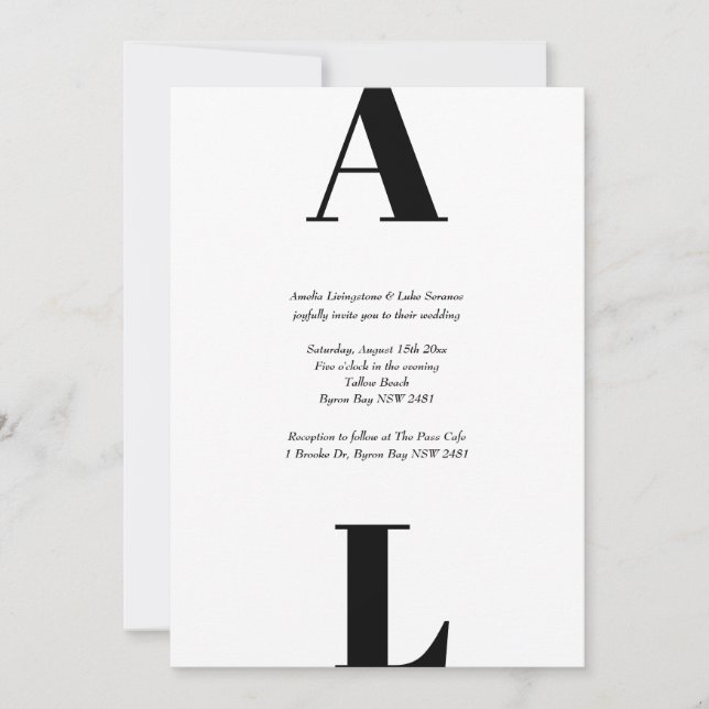 Modern and simple initial black and white invitation (Front)