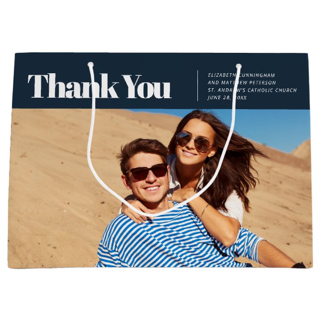 Modern and Simple Photo Wedding Thank You Large Gift Bag (Front)