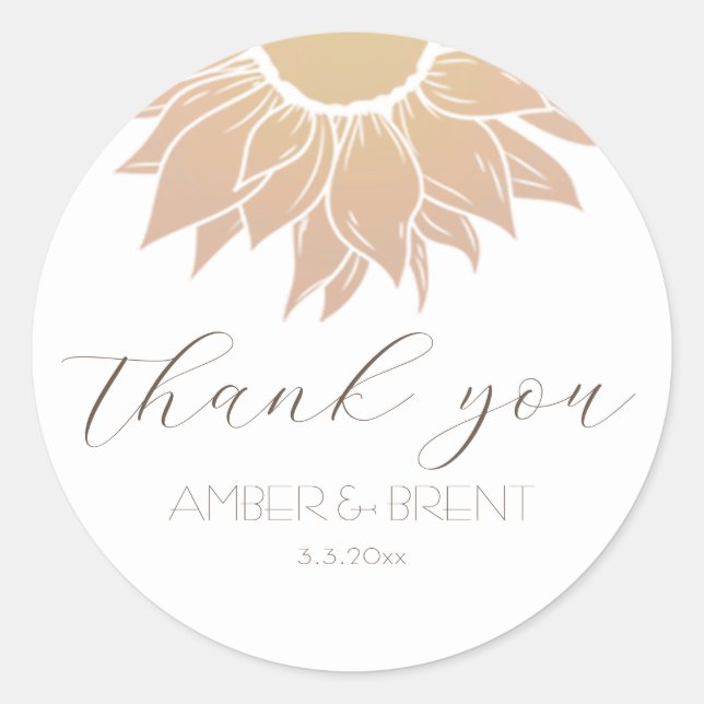 Modern and Simple Sunflower Thank you Classic Round Sticker (Front)