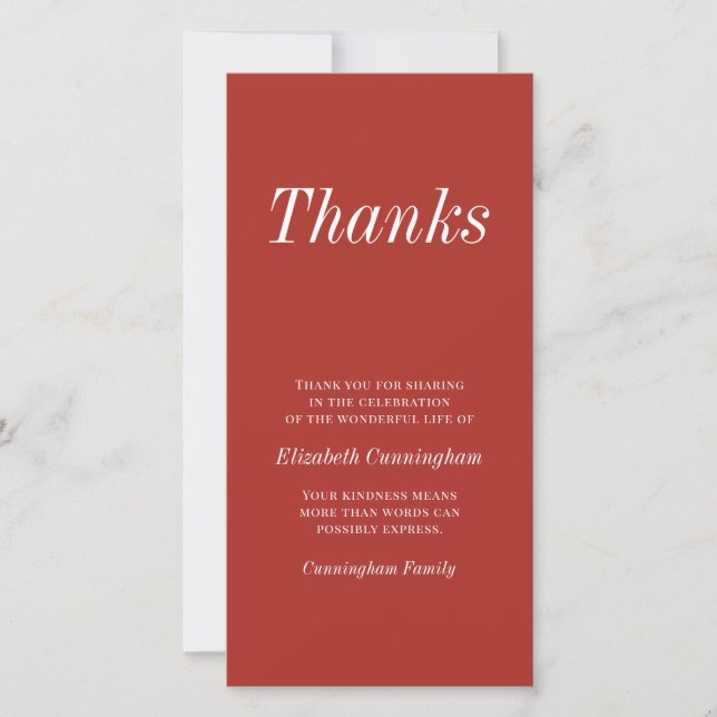 Modern and Simple Typography Memorial Thank You Card (Front)