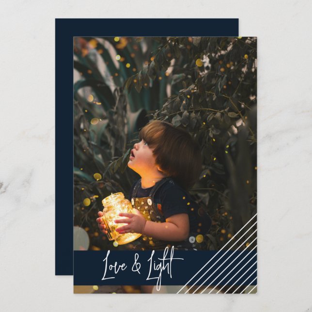 Modern and Simply Love and Light Hanukkah Holiday Card (Front/Back)