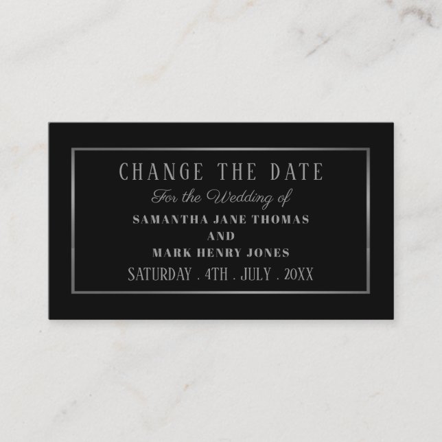 Modern and Sleek, Black and Silver Change the Date Enclosure Card (Front)