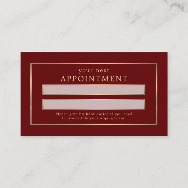 Modern and Sleek, Red and Gold Appointment Card (Front)