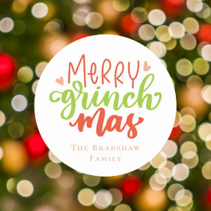 Modern and Trendy Merry Grinchmas Personalised Classic Round Sticker