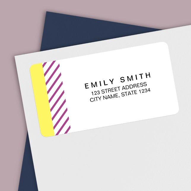 Modern and Trendy Yellow & Purple Stripes Address Label (Creator Uploaded)