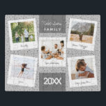 Modern and Unique Family Photo Collage & Caption Jigsaw Puzzle<br><div class="desc">This unique and modern spotty family photo prints montage collage puzzle features a space for you to add your own five photo prints, with a simple white camera frame and caption for each picture. This trendy and simple grey personalised photograph design is the perfect keepsake memory gift for any mother,...</div>