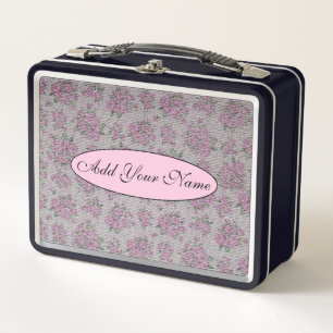 Modern And Vintage Floral Add Your Text Metal Lunch Box