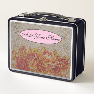 Modern And Vintage Floral Add Your Text Metal Lunch Box