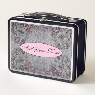 Modern And Vintage Floral Add Your Text Metal Lunch Box