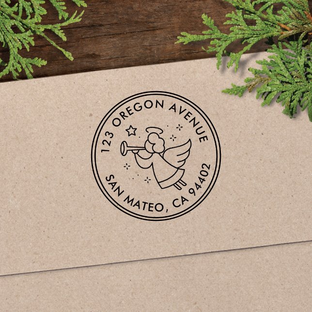 Modern Angel Holiday Round Return Address Self-inking Stamp (Creator Uploaded)